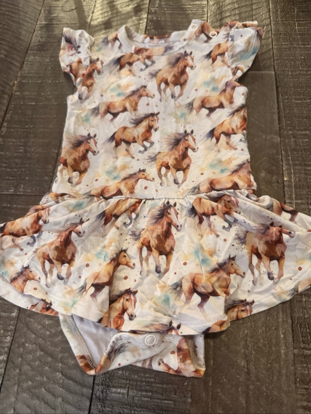 Bamboo 6/12 Baby Girl Horse Print Bodysuit Twirl Dress